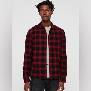 AllSaints Clyde Red Black Plaid Flannel Shirt M Overshirt Layering Gorpcore Fall